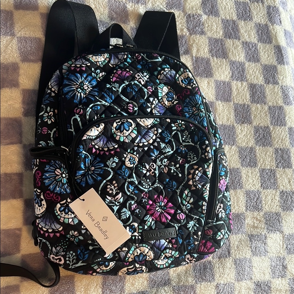 NWT Vera Bradley Black Floral Mini Backpack